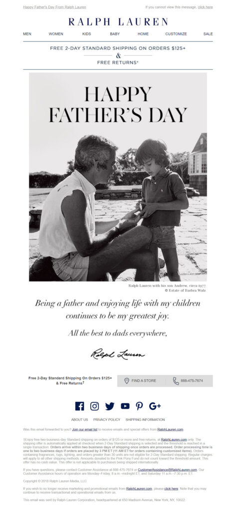 Ralph Lauren email marketing Father's Day example