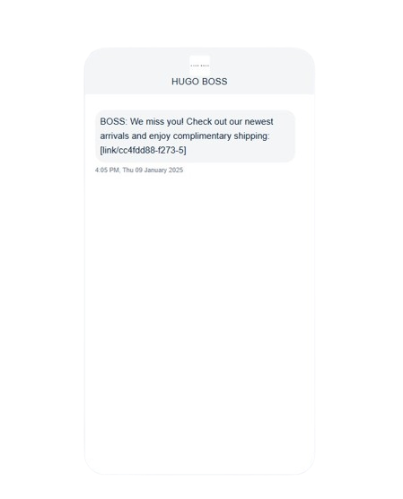 Hugo Boss win-back and re-engagement SMS message 