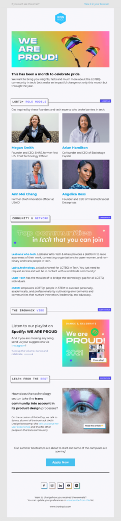 Ironhack educational pride email campaign