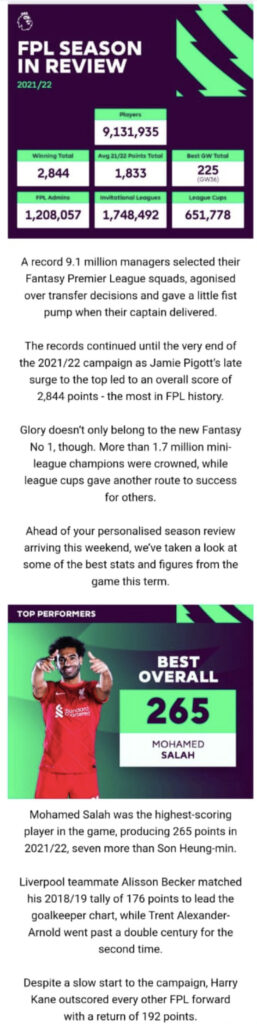 FPL general season review email campaign