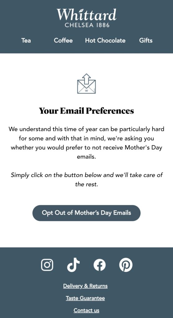 Example of a Mother’s Day opt-out campaign