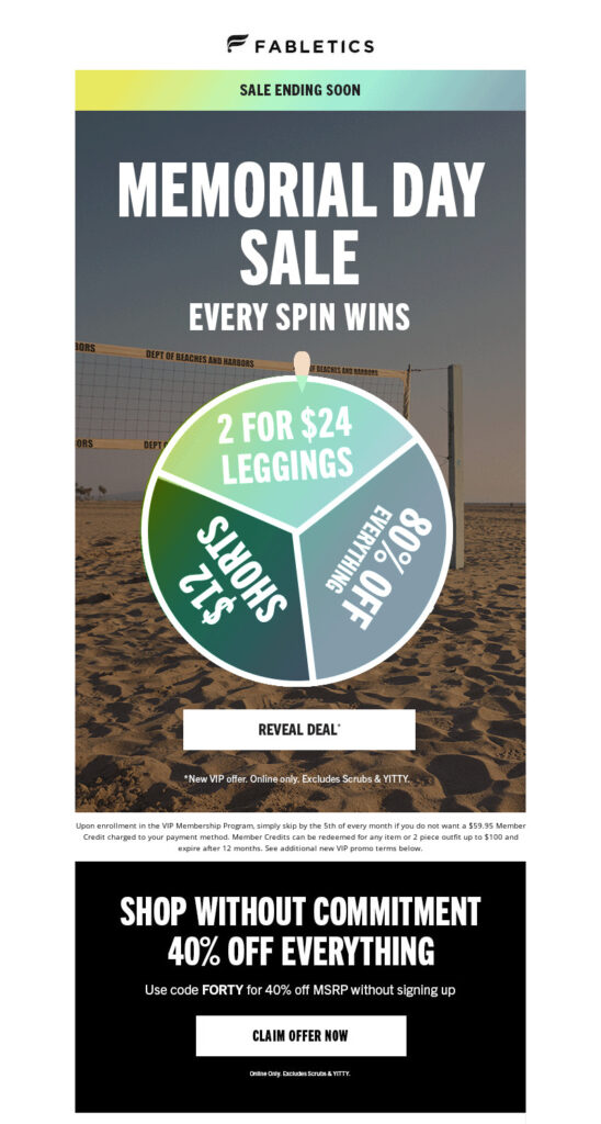 Fabletics desktop email.