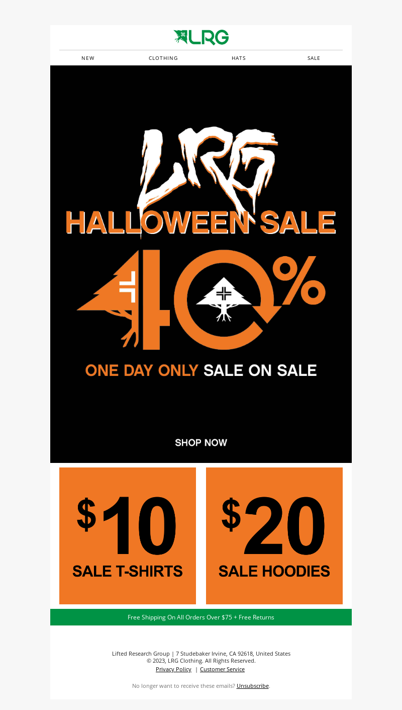 Lifted Research Group, Halloween flash sale email marketing campaign.