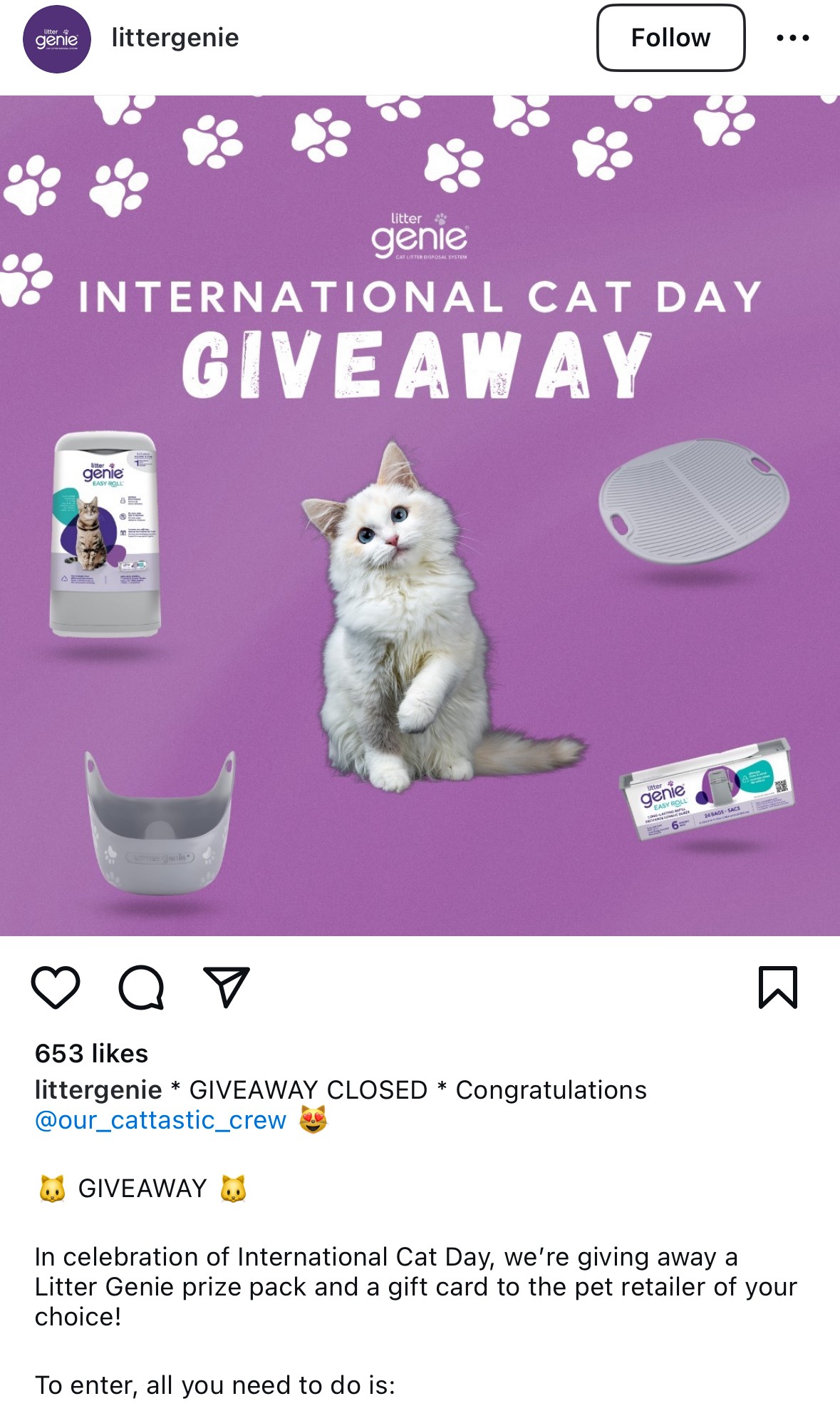 Litter Genie, International Cat Day social media campaign.