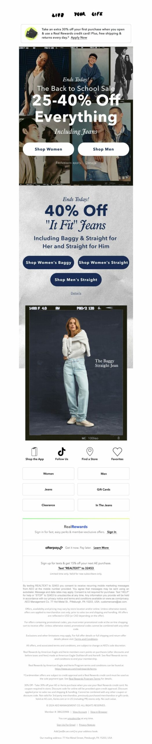 American Eagle Outfitters, back-to-school email marketing campaign. 