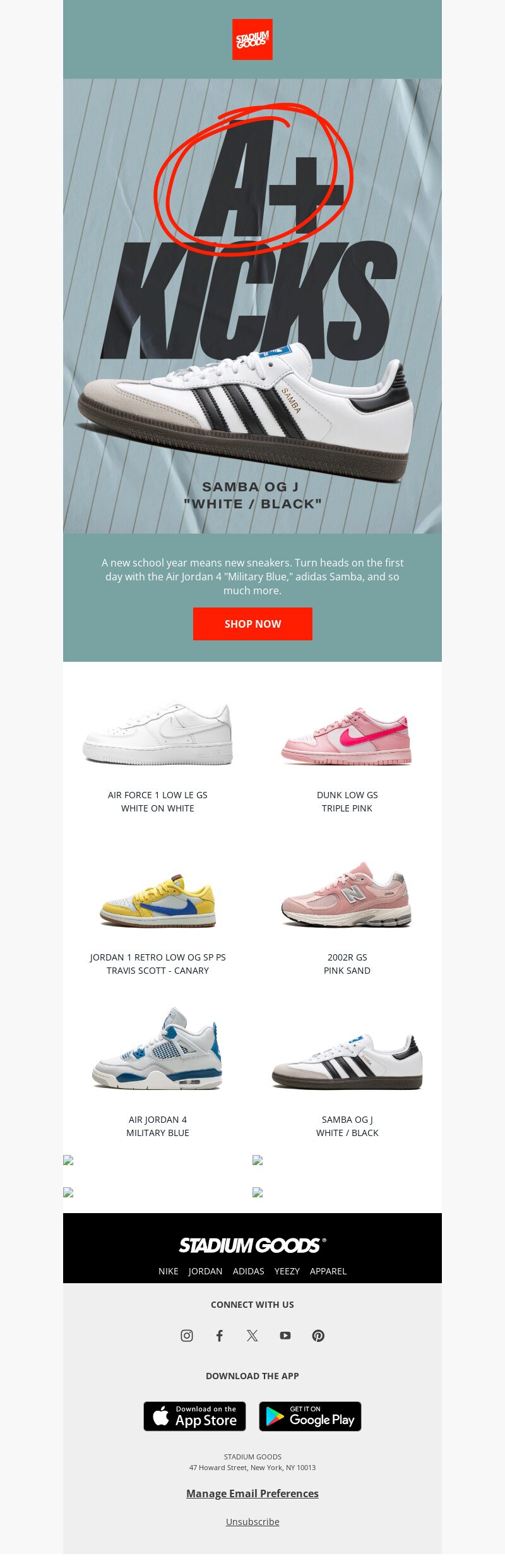 Stadium Goods back-to-school-marketing email. 