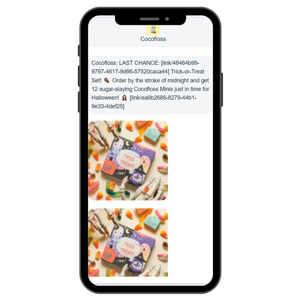 Cocofloss Halloween SMS/MMS message.
