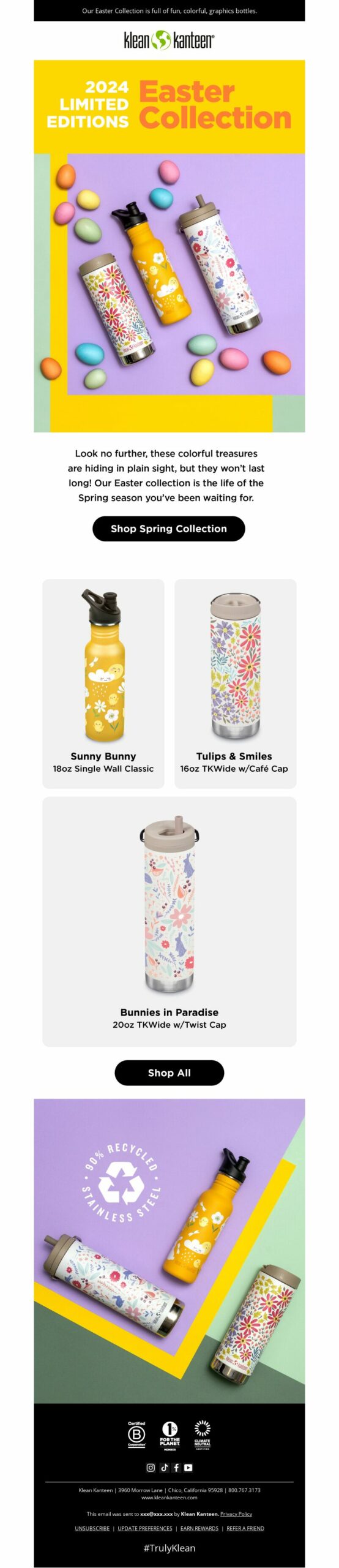 Klean Kanteen showcasing their limited-edition Easter collection in an email campaign.