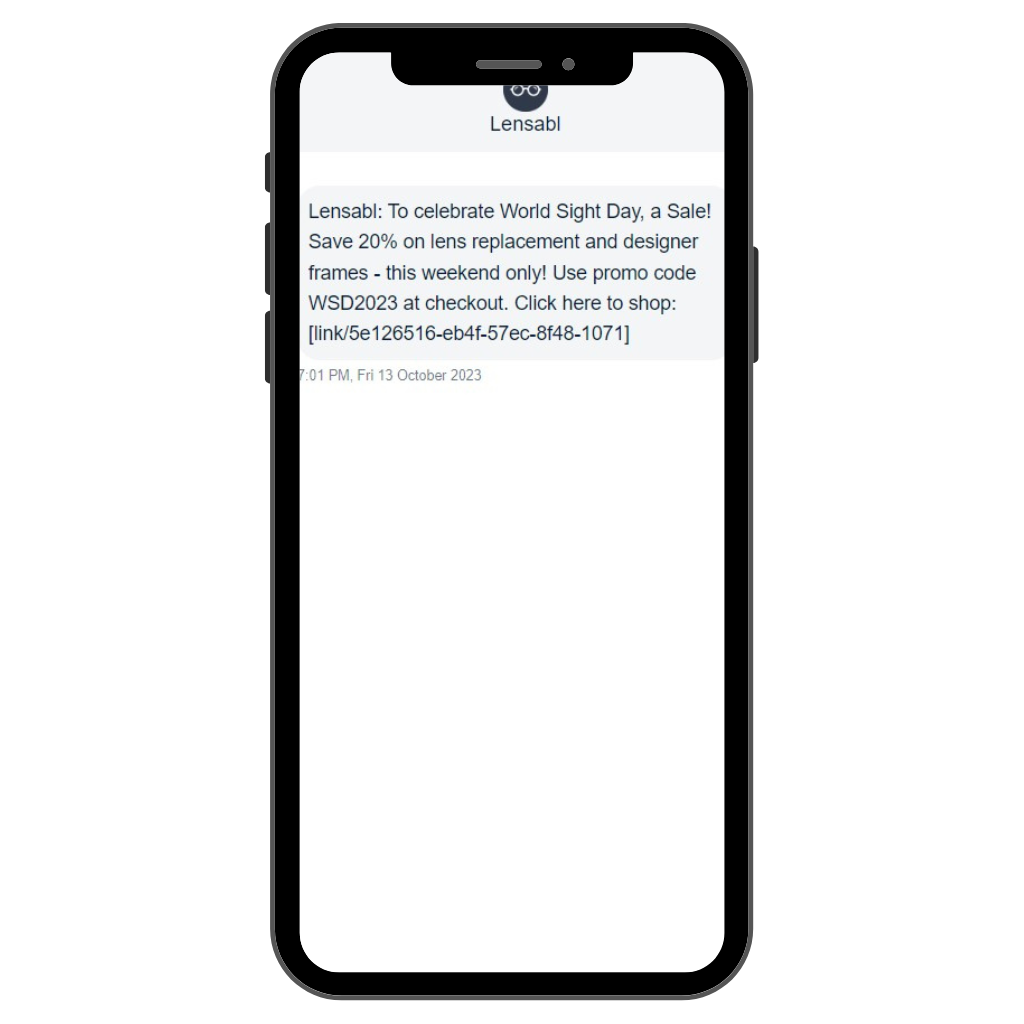 Lensabl World Sight Day SMS message campaign. 