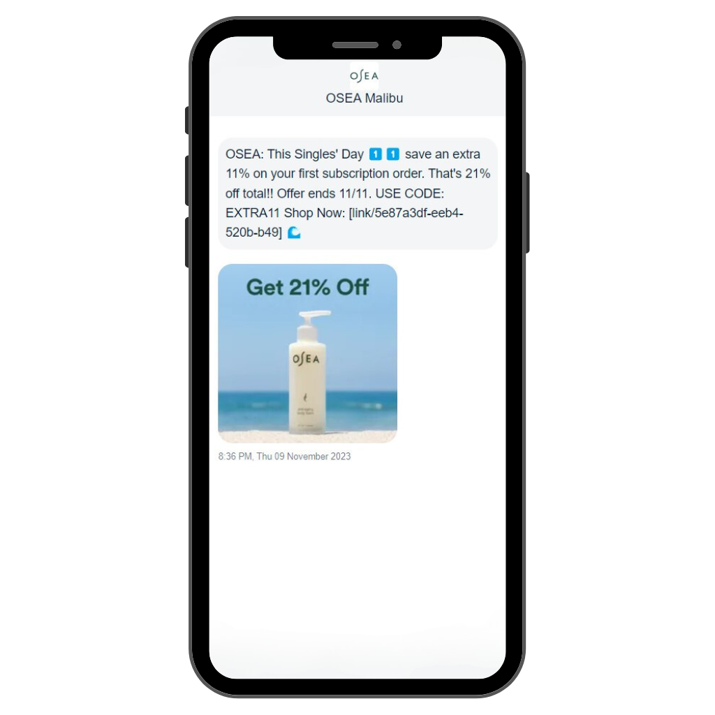 OSEA Malibu Single’s Day SMS marketing campaign