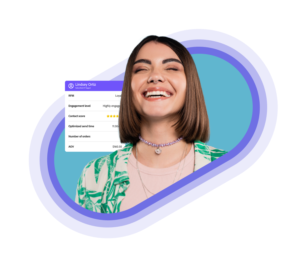 Cross-channel single customer view with customer smiling