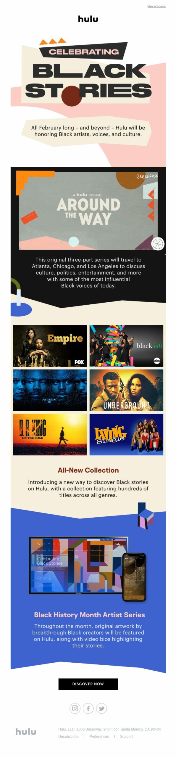 Hulu, National Black History Month email message. 