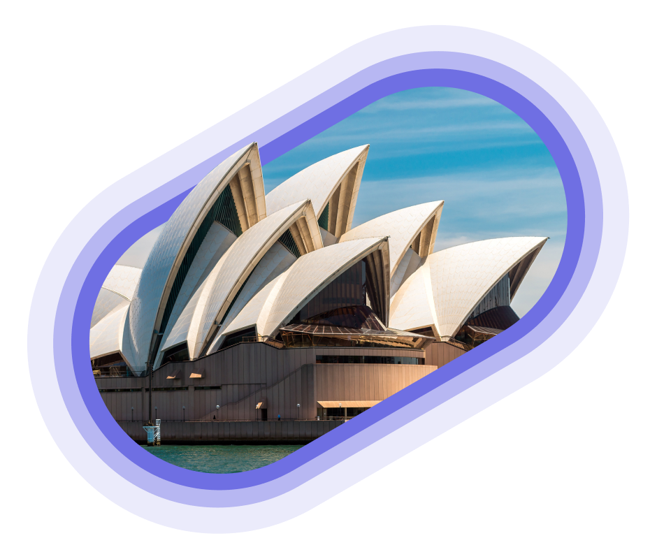 Sydney Opera House with a blue sky behind