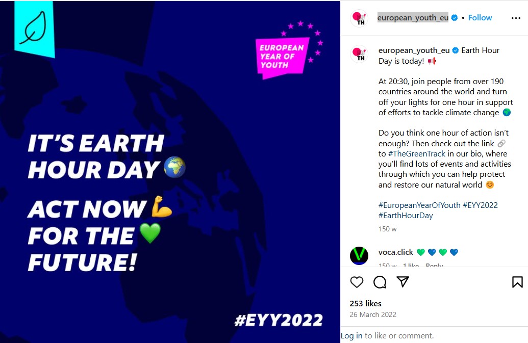 European Youth Earth Hour Day social media campaign.