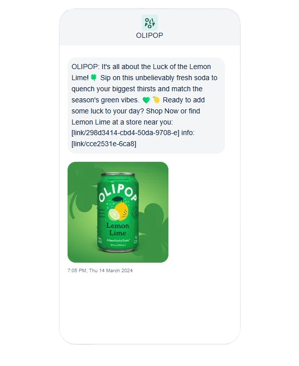 Olipop St. Patrick’s Day SMS message 