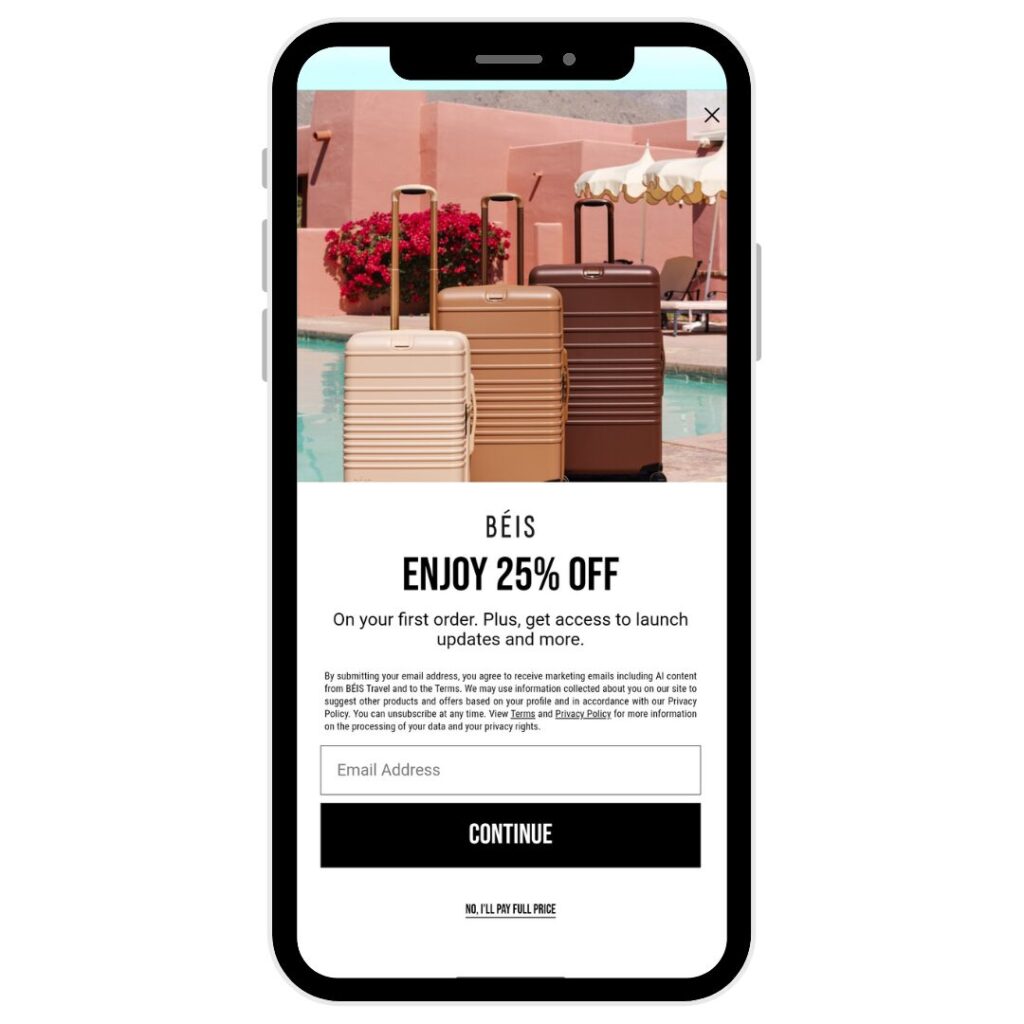 Email list growth example by BEIS using popover strategy