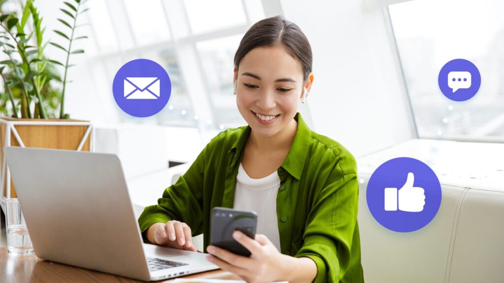 Women looking at her phone with incoming messages