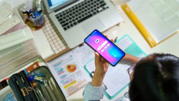 Woman using AI at work