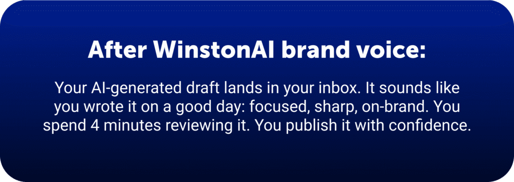 Callbox showing AI draft that sounds on-brand and takes 4 minutes to review after using WinstonAI