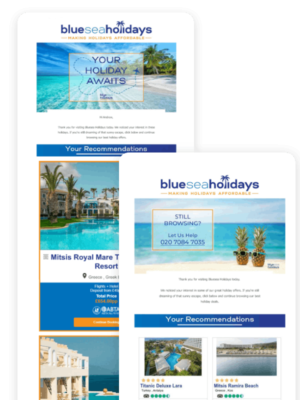 Example of Blue Sea Holidays advanced personalization