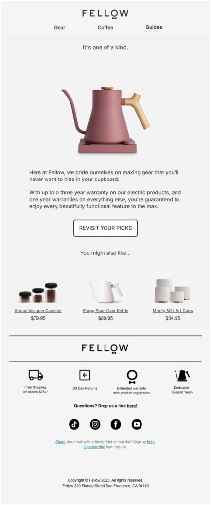 Email example from brand Fellow - Browse Abandonment