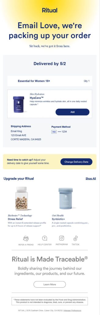 Post-purchase upselling campaign by Rituals
