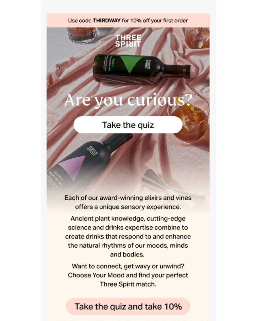 Email marketing campaign with quiz element