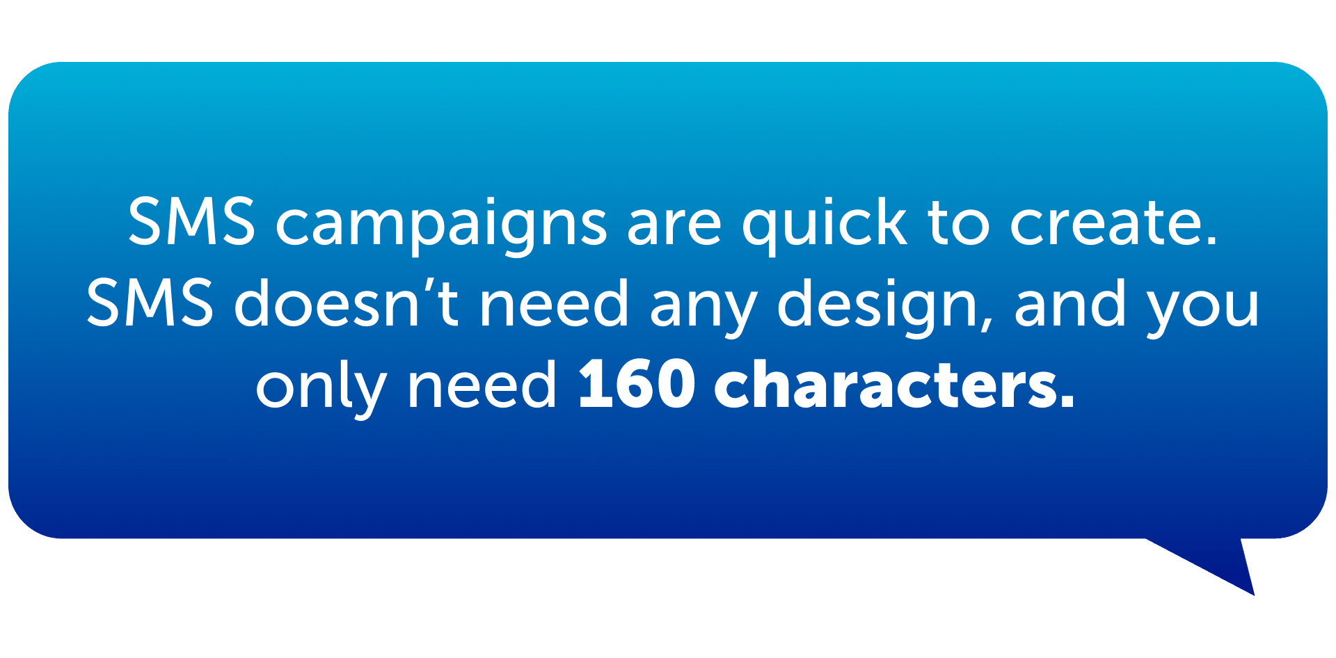 SMS campaigns are quick to create, with no design required and only 160 characters.