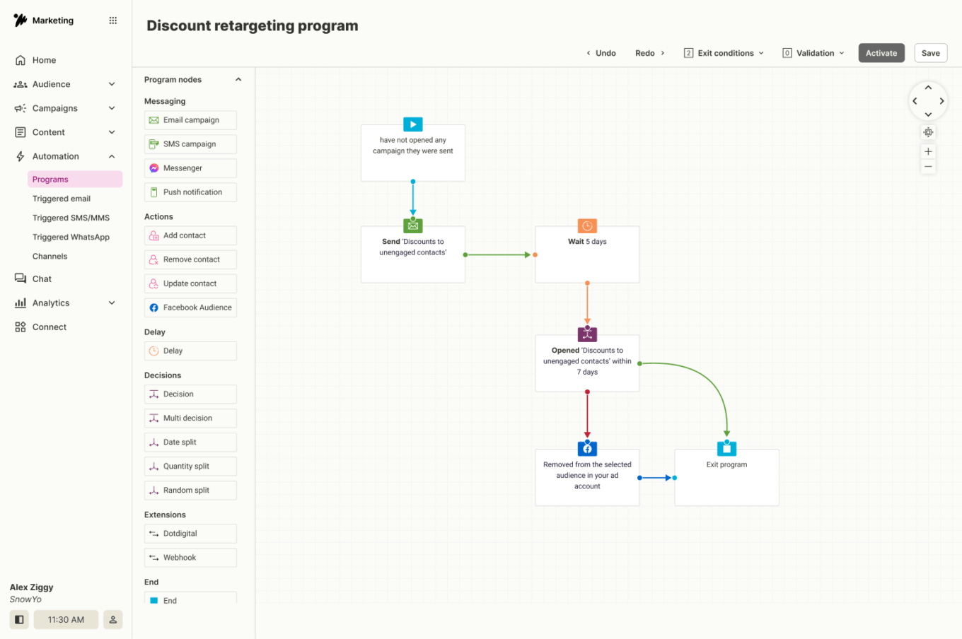 Screenshot of Dotdigitals' automation workflow