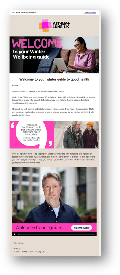 Asthma + Lung UK's winter wellbeing guide email