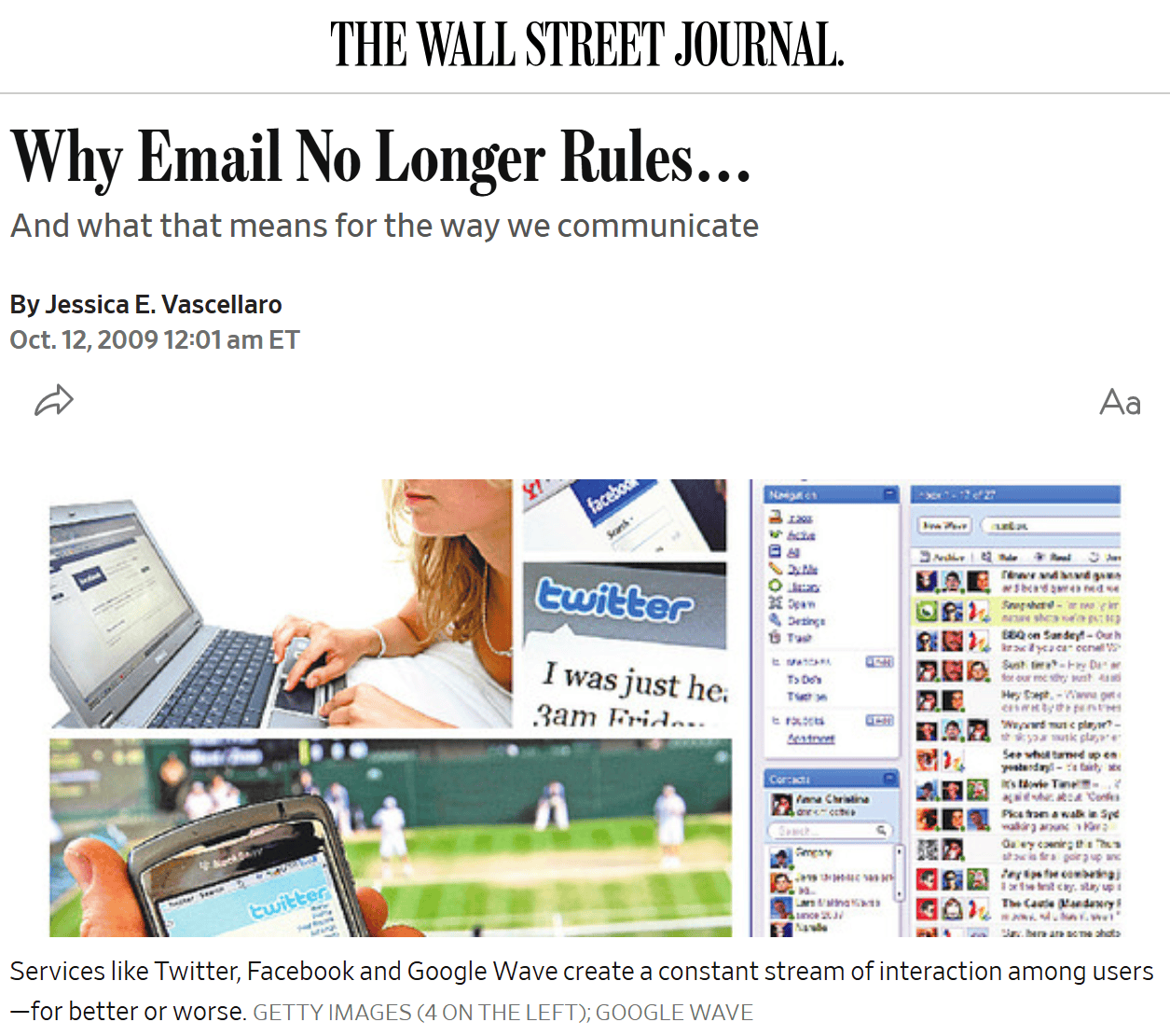 Email is dead Wall Street Journal article screenshot of headline
